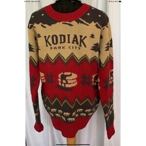 Kodiak Park City Pullover Knit Sweater Unisex size M Bears Snowflakes